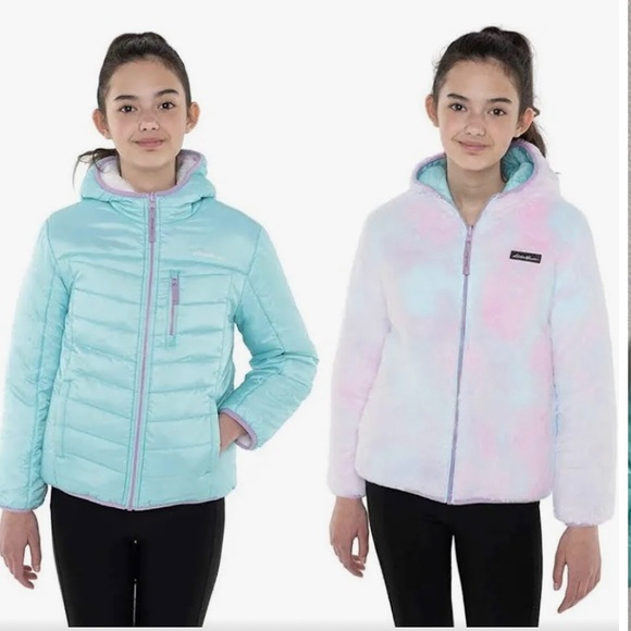 Eddie Bauer turquoise Deer Harbor Reversible Hooded Jacket size 14-16yo - Picture 2 of 5